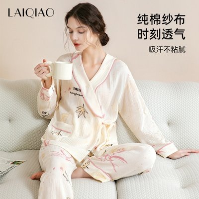 月子服夏季薄款产后纯棉纱布孕妇睡衣春秋款哺乳怀孕期喂奶家居服