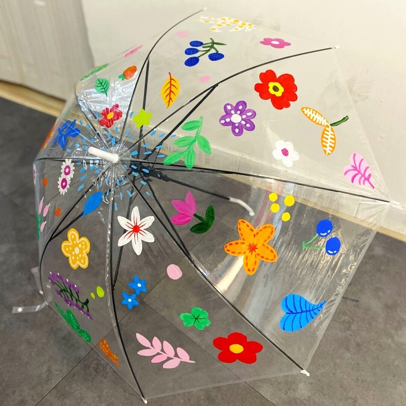 儿童绘画diy透明雨伞手绘空白色幼儿园活动手工涂鸦彩绘网红小伞