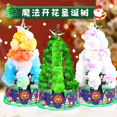 儿童科学小实验diy七彩魔法树圣诞树纸树开花立体结晶树圣诞礼物
