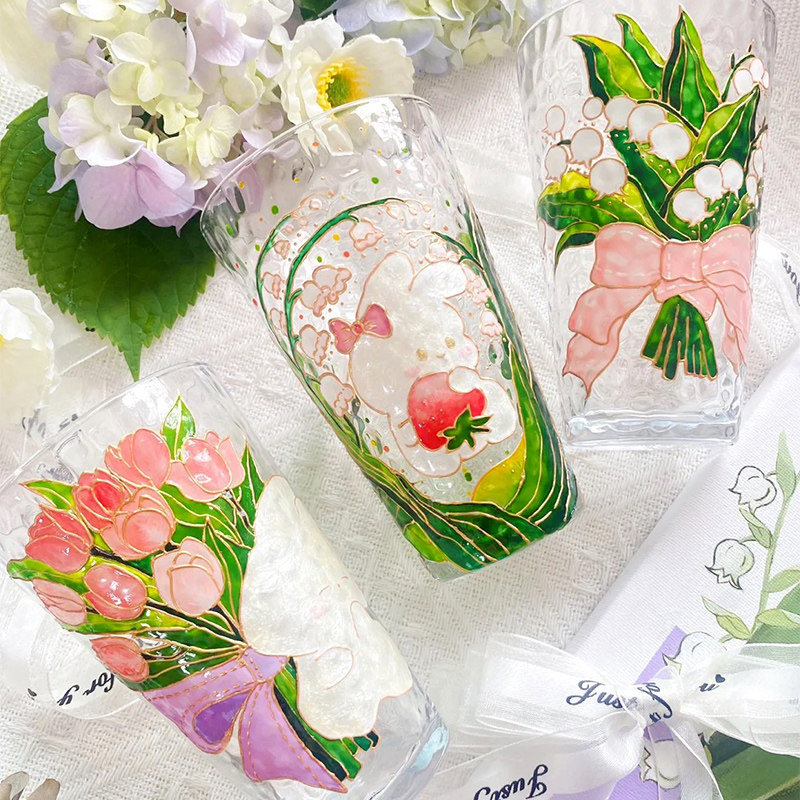 手绘玻璃杯diy儿童手工彩绘涂鸦玻璃画颜料创意金边锤纹装饰摆件