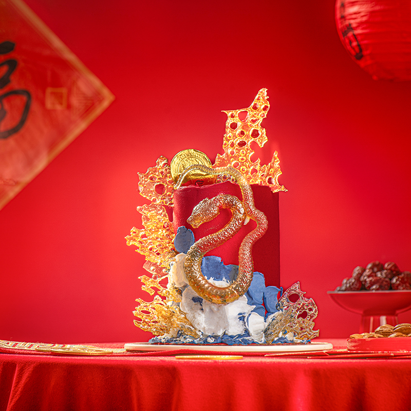 大教堂【金蛇献瑞】蛇年创意奶油艺术生日蛋糕北京同城配送