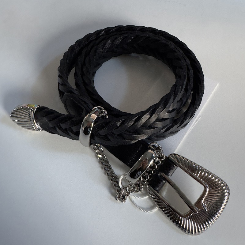 , Jayda Cowhide Woven Western Retro Leather Belt Punch-Free Belt Cleanfit