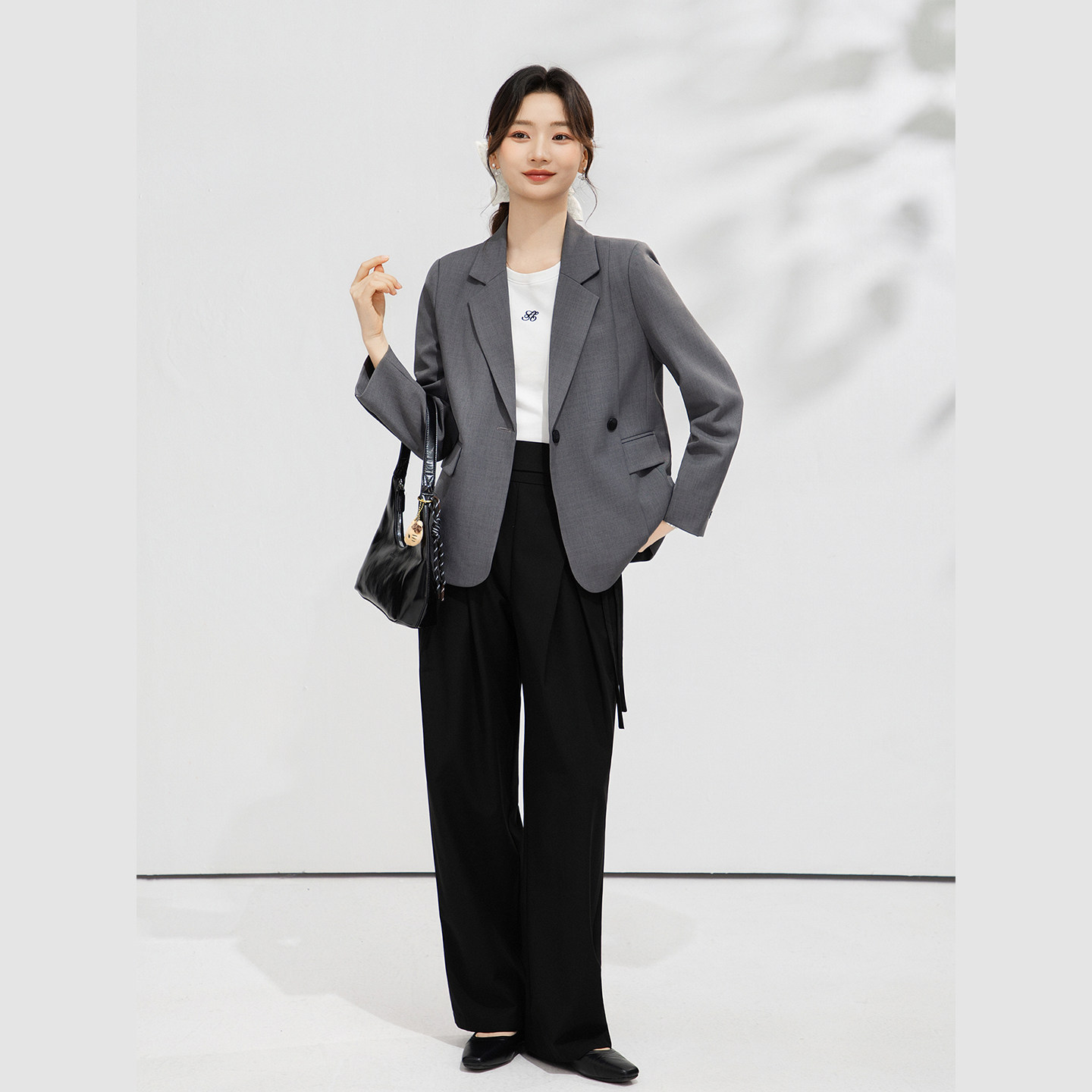 奈格薇儿小个子面试正装灰色公考西装外套女春秋职场高级感西服图片