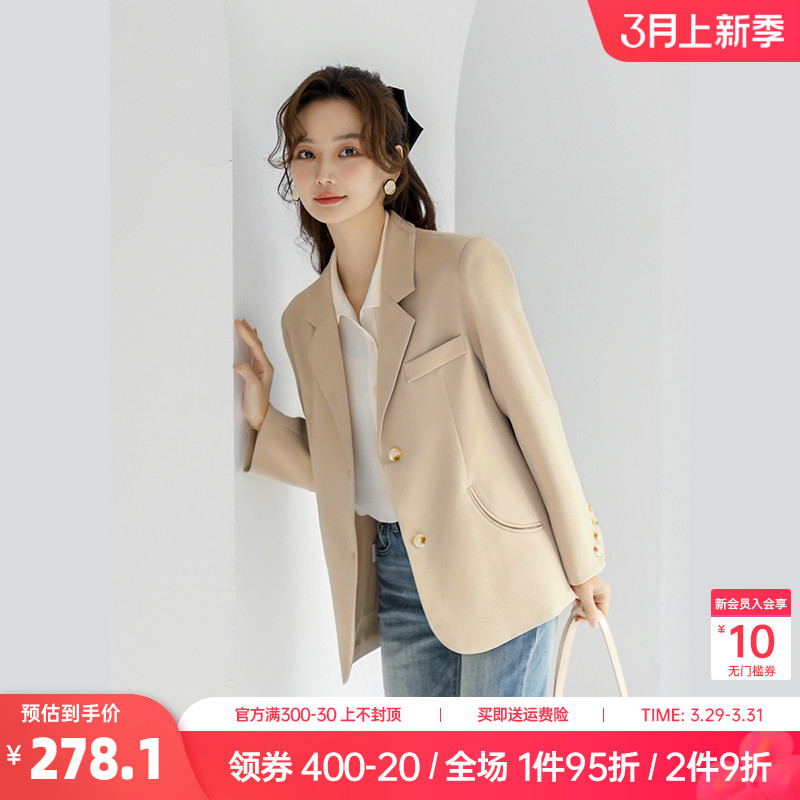 奈格薇儿小个子卡其色西装外套女春秋2024年休闲气质廓形西服上衣