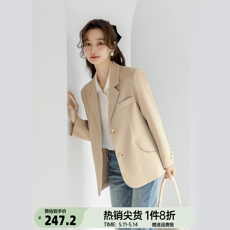 奈格薇儿小个子卡其色西装外套女春秋2024年休闲气质廓形西服上衣