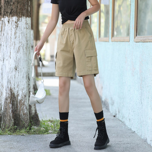 多口袋五分裤工装短裤以田松紧腰