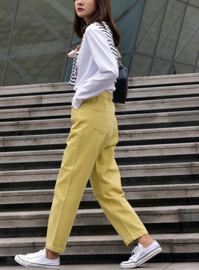黄色裤子女2025新款耐磨老爹工装裤女小个子直筒休闲哈伦萝卜女裤