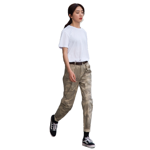 卡其色裤子女夏季薄款迷彩工装裤2025新款小个子休闲哈伦锥形女裤