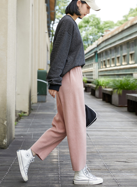 粉红色裤子女春秋大码运动裤2025新款小个子休闲哈伦萝卜直筒女裤