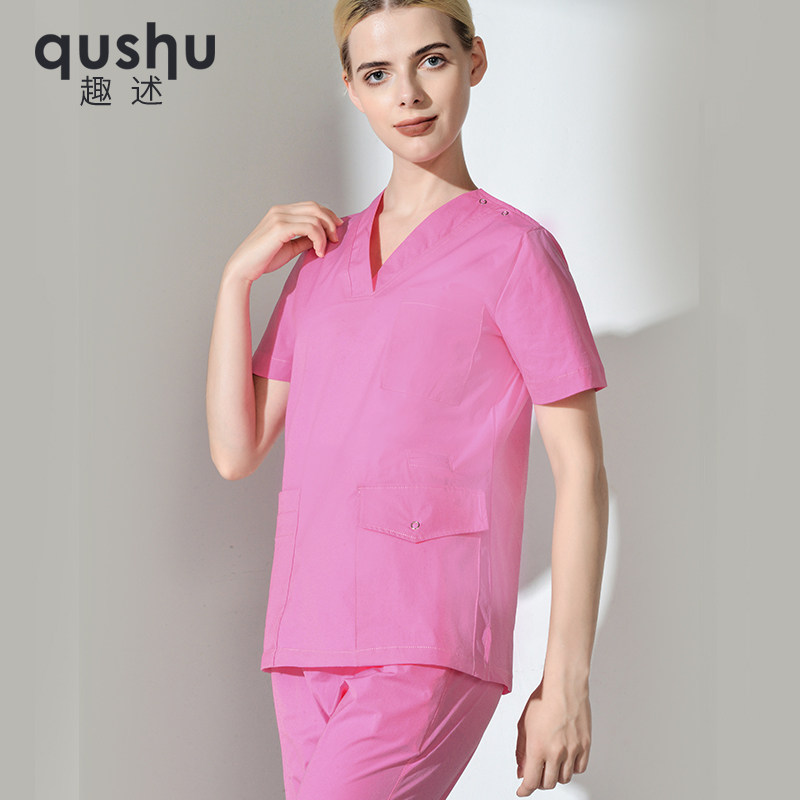 SURGICAL GOWN SOLID COLOR SHORT SLEEVE SURGICAL GOWN FEMALE DOCTORS GOWN NURSES GOWN OPERATING ROOM ISOLATION GOWN BRUSH HAND GOWN SPLIT SUIT