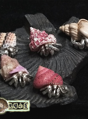 海工坊出品之925纯银寄居蟹天然小海螺吊坠/手工纯银/说明里有详