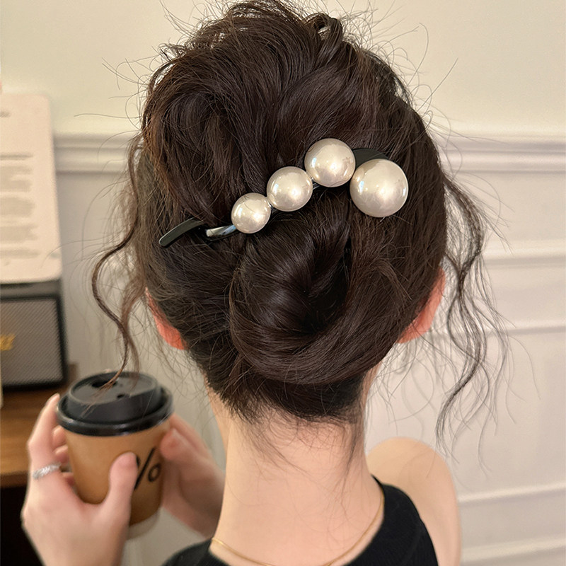 简约大号珍珠扭扭夹女2026新款夏季盘发夹高端后脑勺一字抓夹发饰
