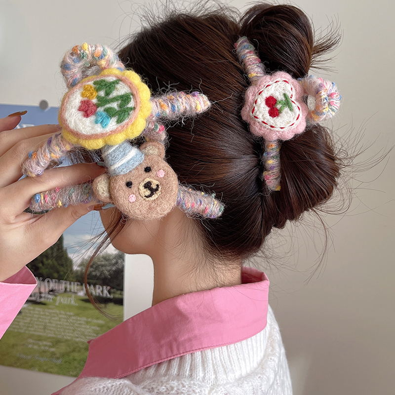 木子秋秋冬手工毛毡抓夹发夹