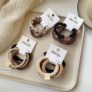 5个装 简约高弹力发圈 咖色加粗耐用橡皮筋女扎发头绳2025年新款