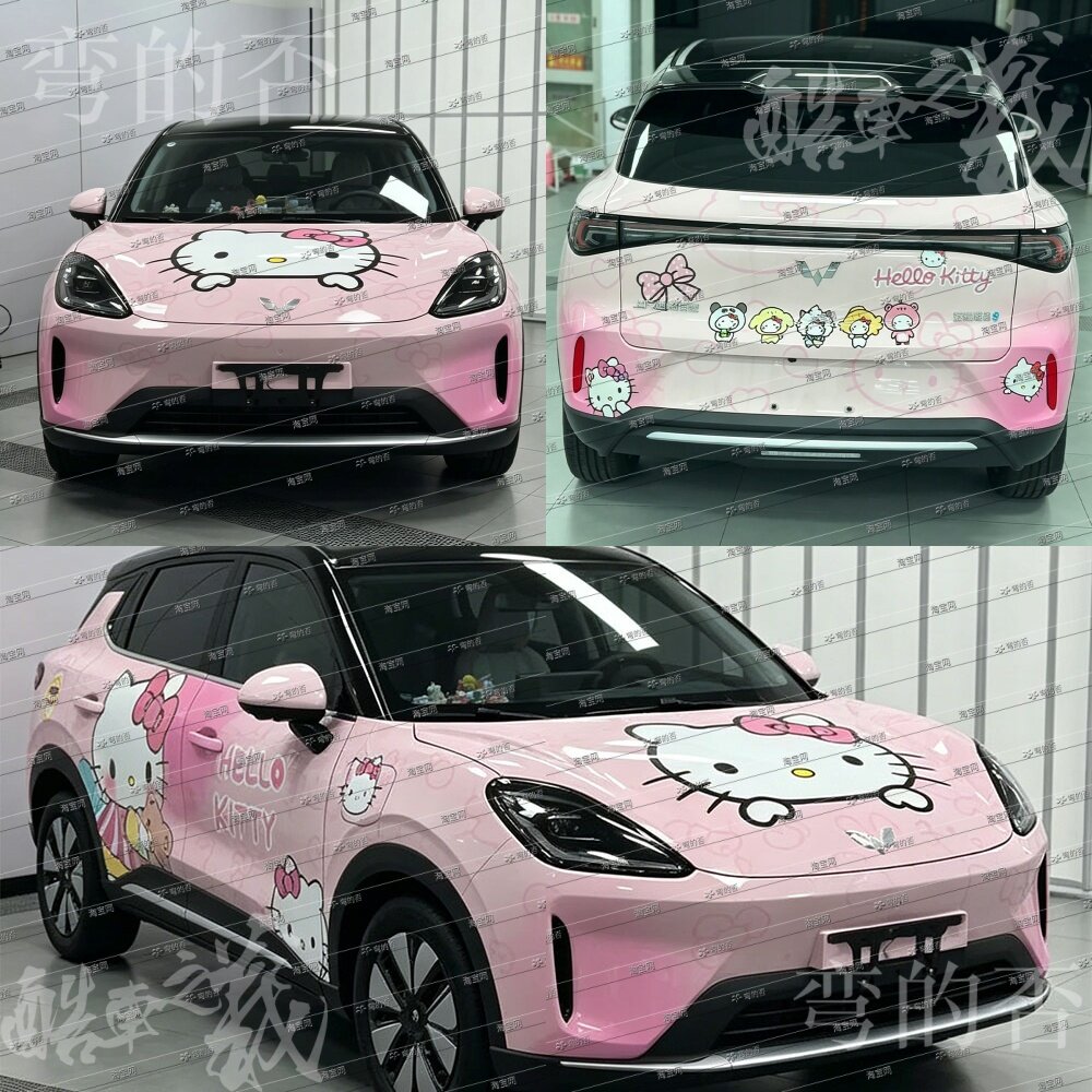 五菱缤果s彩绘贴膜凯蒂猫HELLOKITTY羞羞粉汽车改色膜全车车衣