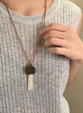 民族风陶瓷珍珠流苏项链时尚复古气质锁骨链轻奢高级感小众饰品女