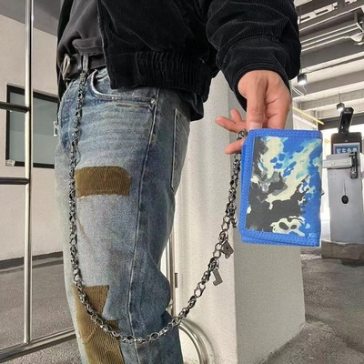 做旧骷髅头多功能蓝色钱包朋克裤链24FW个性街头摇滚链腰间挂饰潮