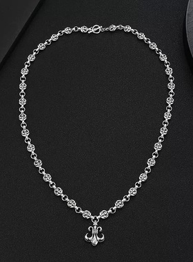 经典重工个性船锚童军花吊坠挂坠复古镀银十字链项链男女毛衣链