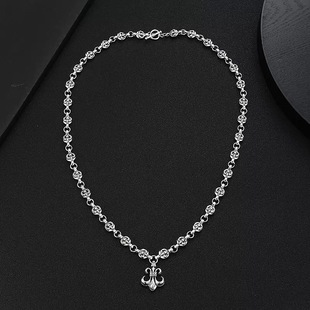 经典重工个性船锚童军花吊坠挂坠复古镀银十字链项链男女毛衣链