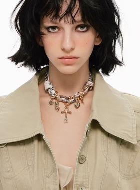 生命之石系列安卡十字架丝巾项链女欧美风暗黑复古做旧锁骨链潮