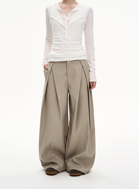 MADWITCH复古简约双褶垂感休闲裤男女宽松阔腿cleanfit高级感西裤