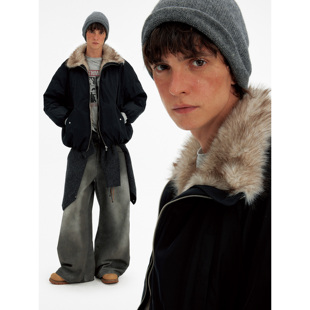 加厚保暖派克服外套 毛领棉服男女冬季 MADWITCH美式 复古多口袋工装