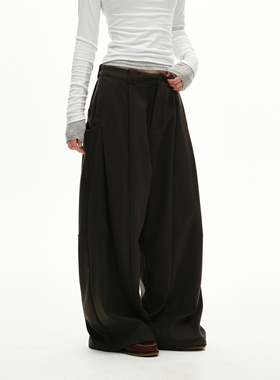 MADWITCH复古轻奢褶皱插袋休闲西裤男女宽松阔腿高级垂感百搭裤子