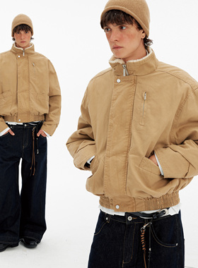 MADWITCH复古巴恩风立领工装夹克男女痞帅高街飞行员保暖加绒外套