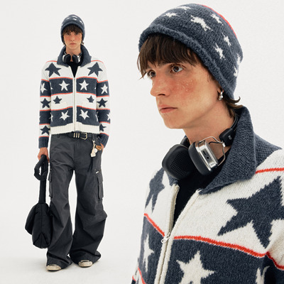 MADWITCH撞色星星毛衣针织开衫