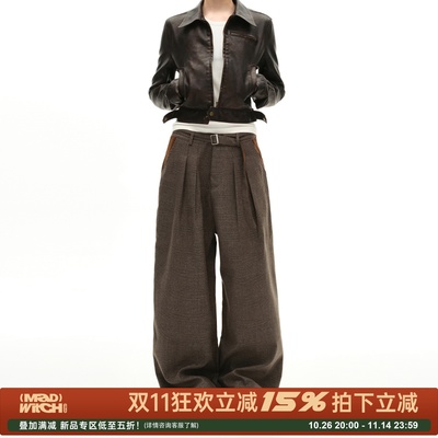 MADWITCH复古千鸟格褶皱休闲裤潮