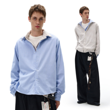 MADWITCH小众设计感假两件双面穿格纹衬衫男女宽松休闲长袖上衣潮