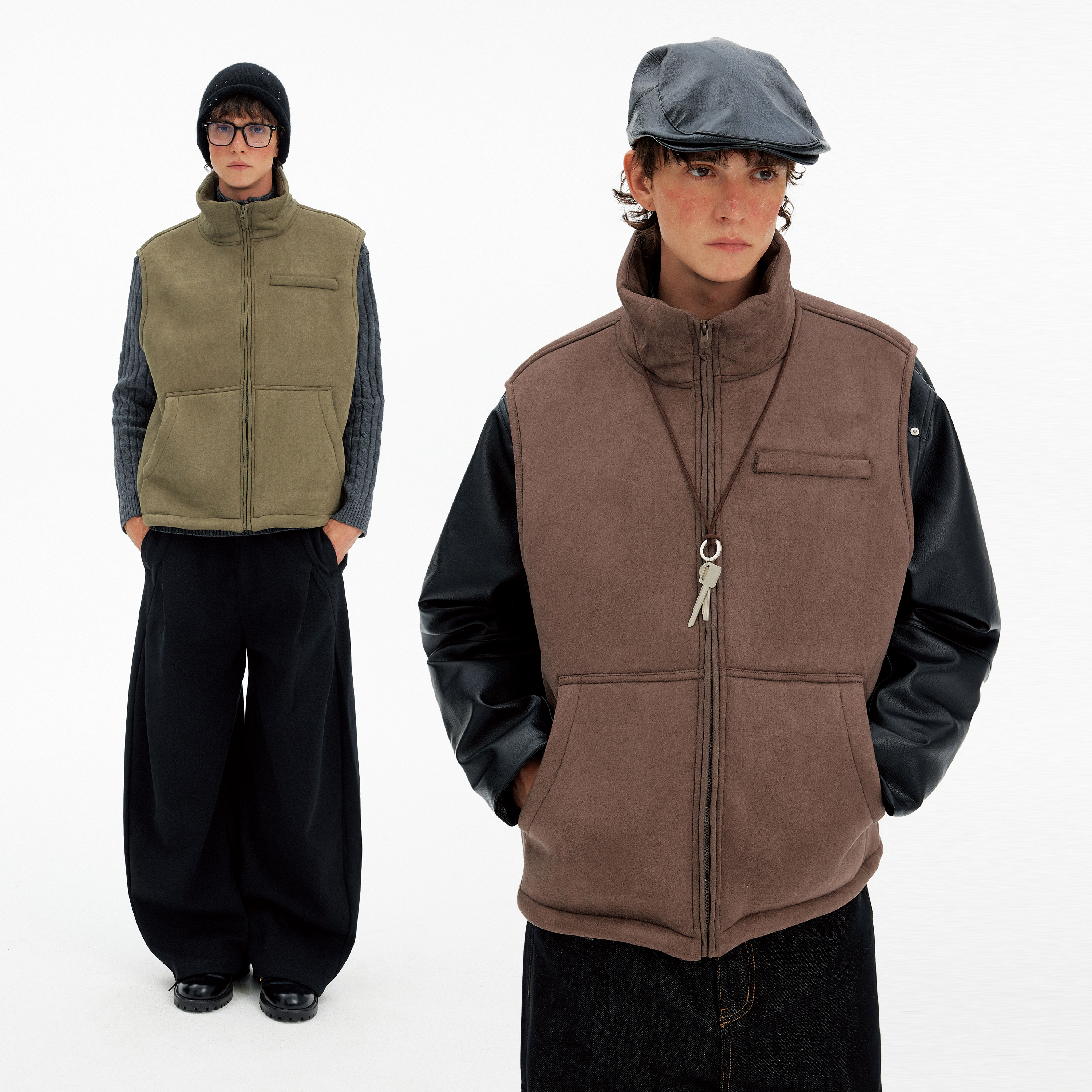 MADWITCH秋冬复古麂皮绒立领马甲