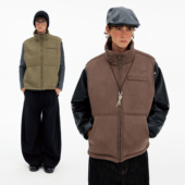 MADWITCH秋冬复古麂皮绒立领马甲男女休闲高级感加绒保暖无袖 外套