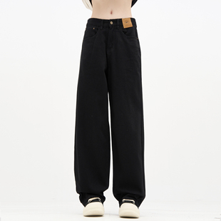 MADWITCH美式简约百搭宽松直筒阔腿裤女黑色牛仔裤休闲复古裤子男
