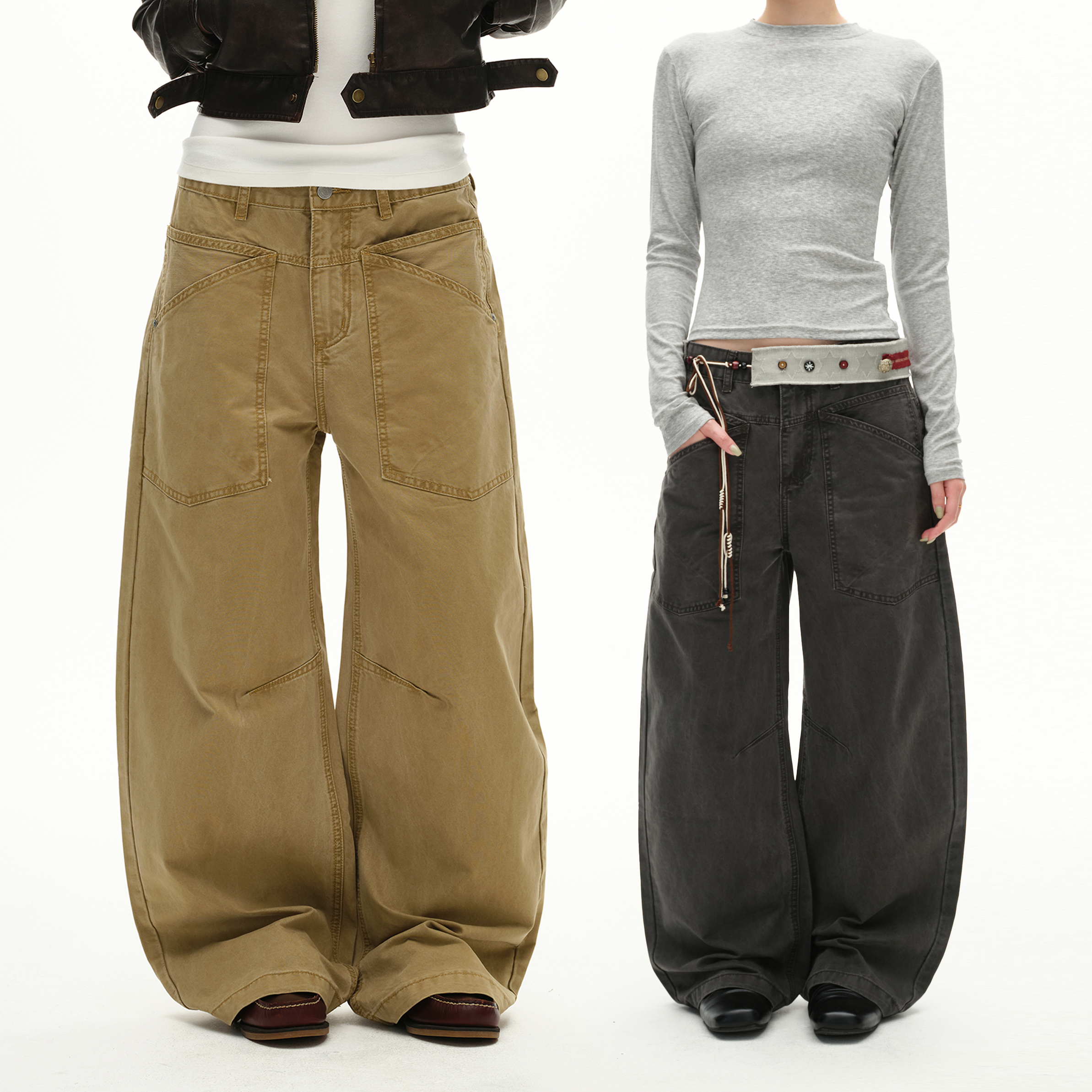 MADWITCH复古大口袋弯刀休闲裤潮