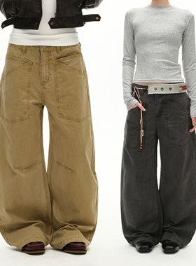 MADWITCH复古水洗大口袋设计感弯刀休闲裤男女宽松廓形痞帅裤子潮
