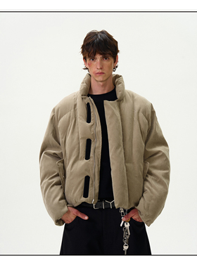 MADWITCH复古做旧水洗磨毛棉服外套男女宽松加厚保暖廓形盔甲棉衣