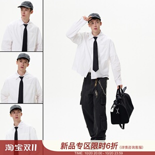 MADWITCH秋季美式复古纯棉白衬衫男女宽松休闲cleanfit短款上衣潮