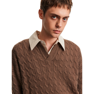 MADWITCH秋冬复古编织麻花针织衫毛衣男女宽松休闲V领套头上衣ins