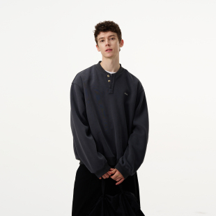 MADWITCH美式 上衣 复古简约少年感亨利领卫衣男女宽松休闲套头长袖