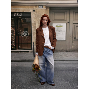 MADWITCH秋季 外套女复古摩登高级感琥珀流光风上衣潮 麂皮绒感西装