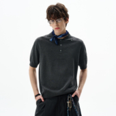 MADWITCH复古简约polo领凉感针织短袖 T恤男女宽松休闲情侣上衣ins