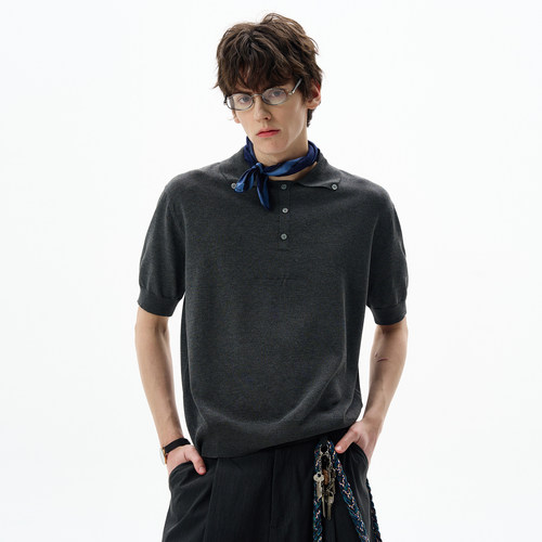 MADWITCH美式复古polo领针织短袖