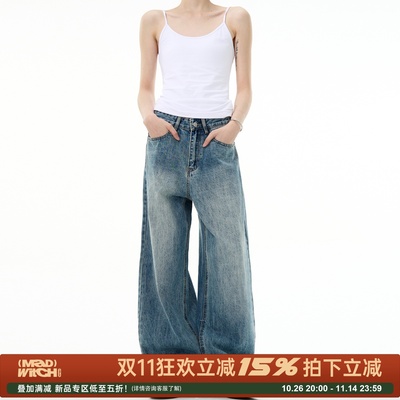 MADWITCH复古水洗蓝色牛仔裤