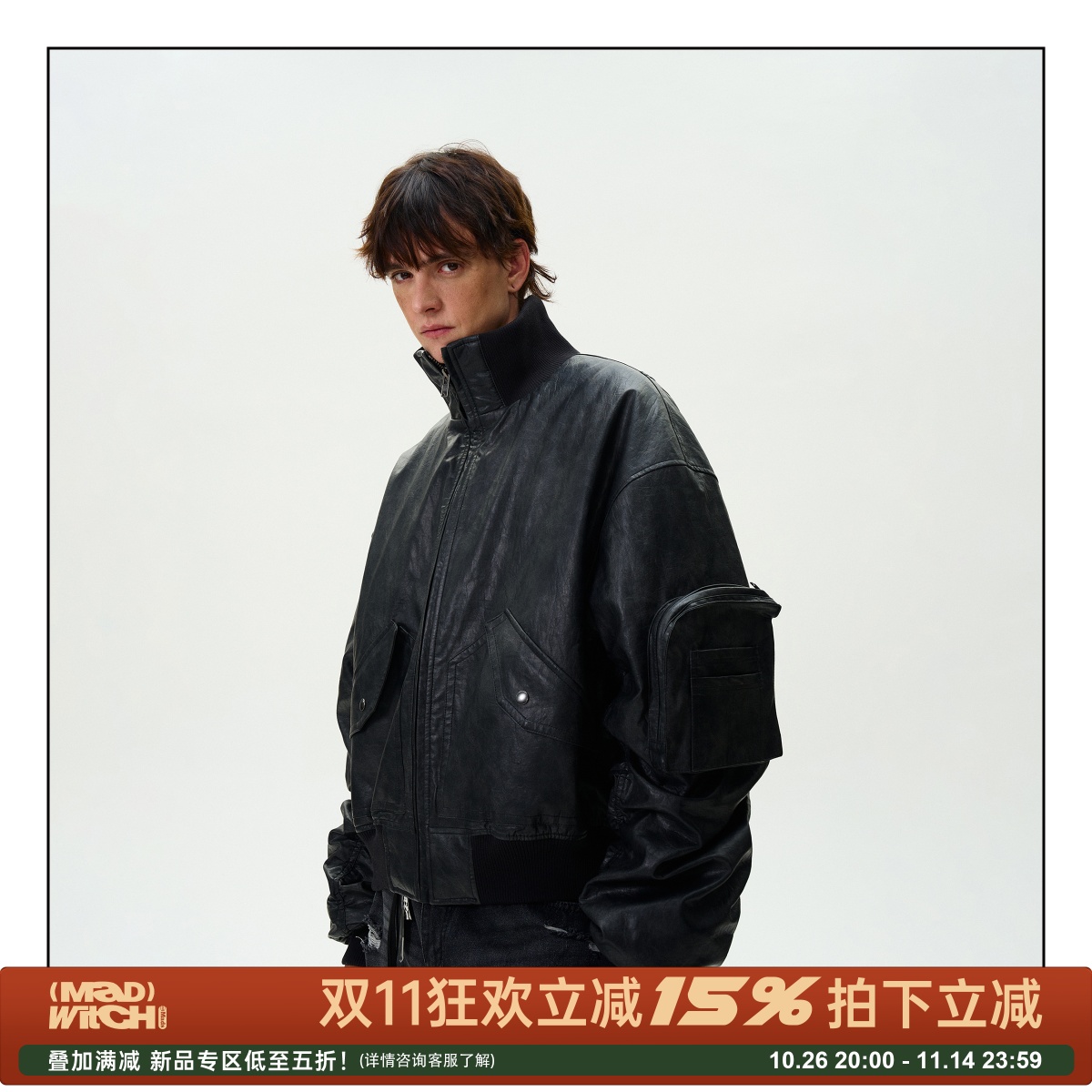 MADWITCH复古水洗bomber棉服