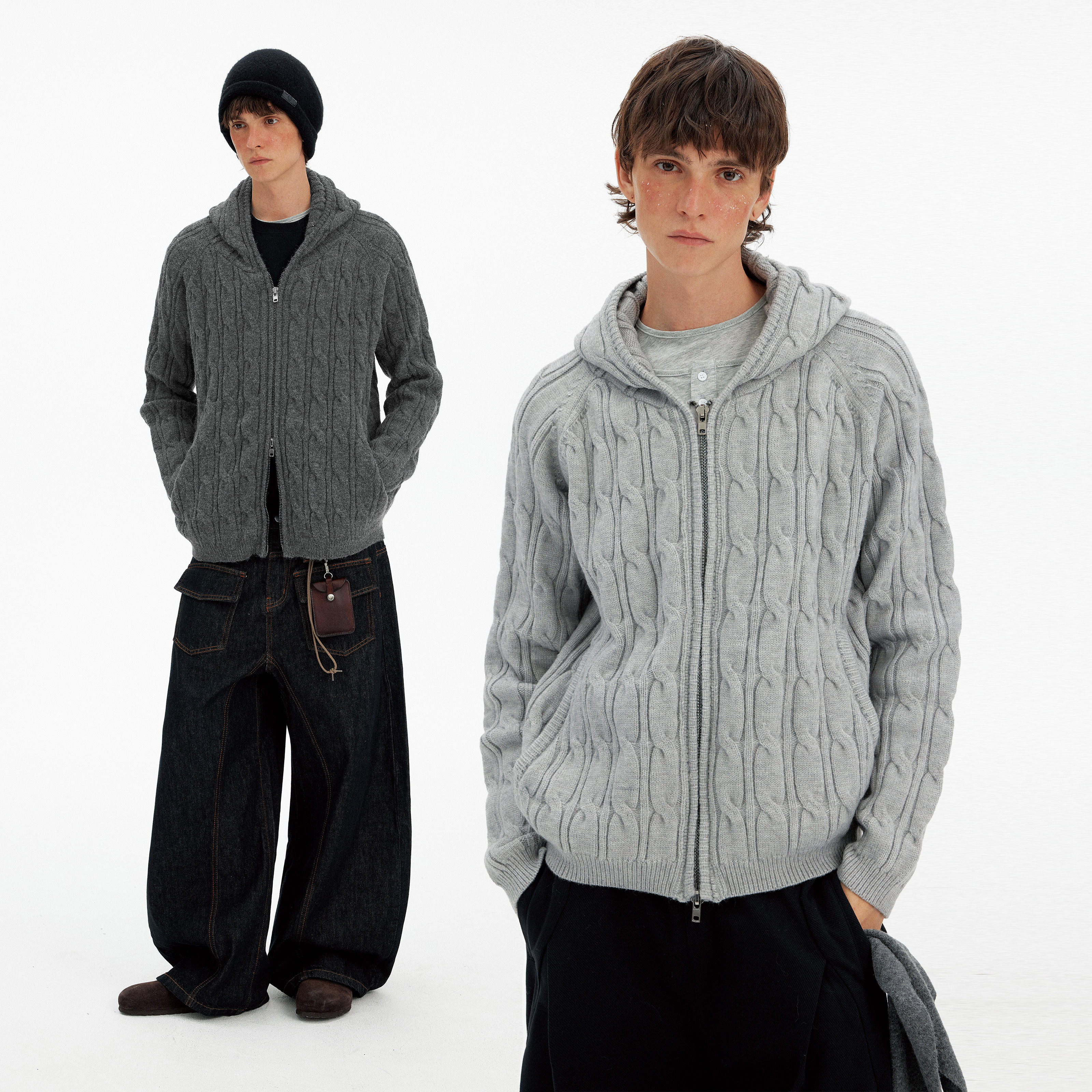 MADWITCH复古编织麻花连帽针织衫