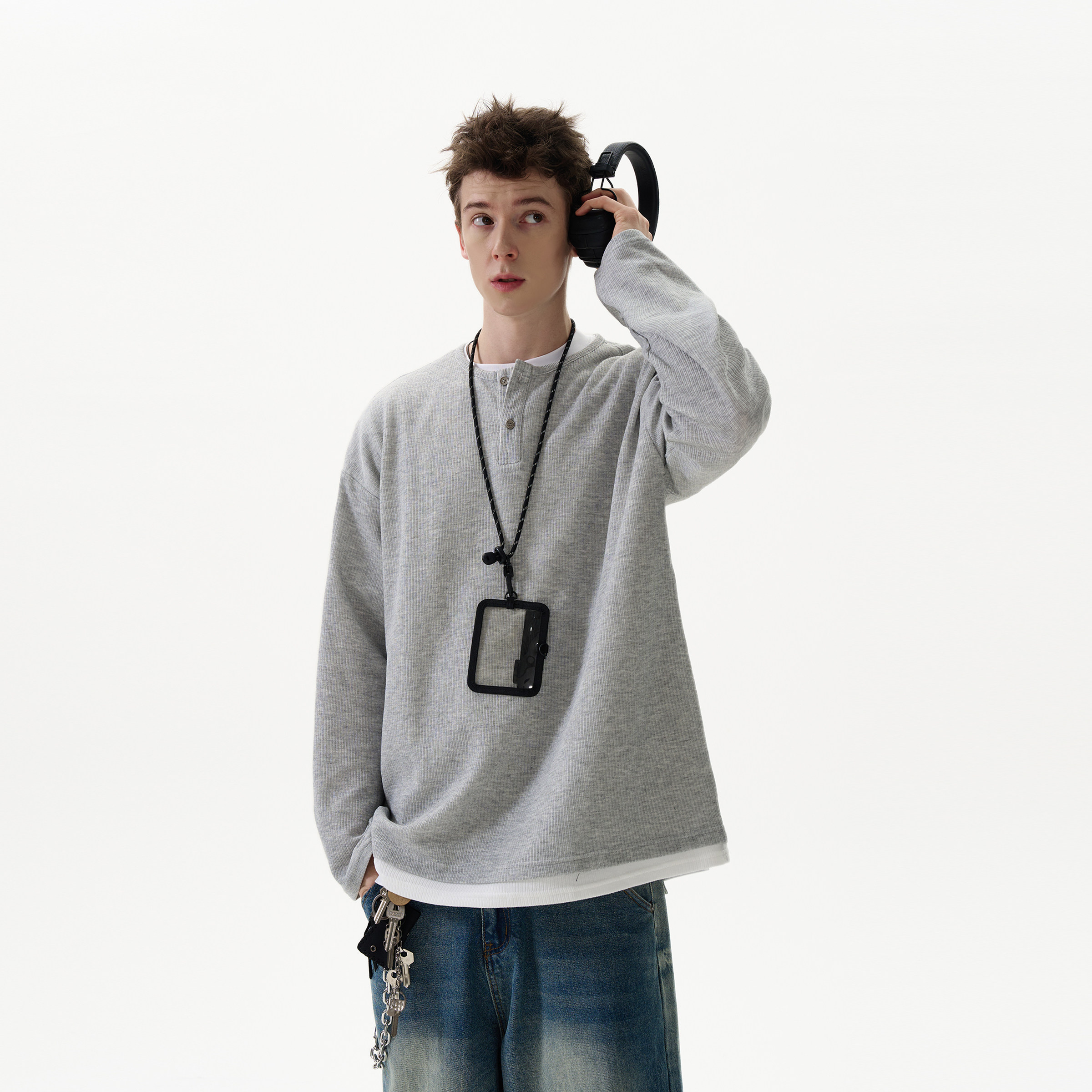 MADWITCH美式复古华夫格假两件长袖T恤男女cleanfit休闲慵懒上衣,男装,T恤,淘宝优惠券,粉丝福利购,淘宝优惠卷