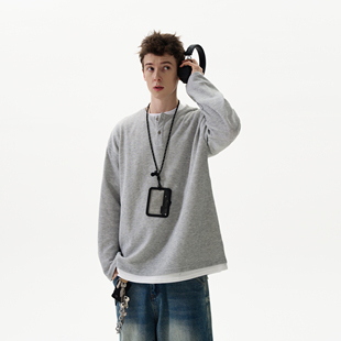 MADWITCH美式复古华夫格假两件长袖T恤男女cleanfit休闲慵懒上衣