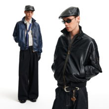 MADWITCH秋冬美式做旧裂纹皮衣夹克男女复古痞帅高级感飞行员外套