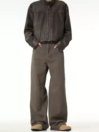 Madwitch New Vintage Straight-Leg Jeans for Men, American Casual Niche Cleanfit Trousers